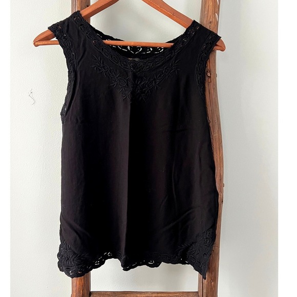 Dancing Heart Tank Top Embroidered Sleeveless Black Casual Top Size M - Picture 1 of 6